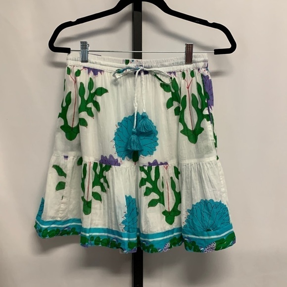 La Plage Seaside Skirt Mughal Carnation Print Cotton Sz Small Resortwear Coastal - Picture 2 of 13